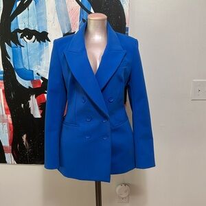 Express electric blue double breasted long blazer, women’s small.
